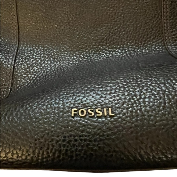 FOSSIL black pebbled leather zip top tote bag - Picture 2 of 9